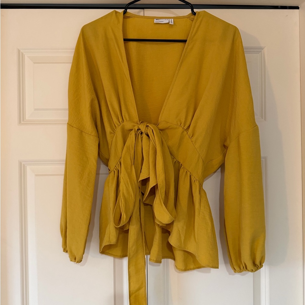 ASOS Mustard Tie-Front Blouse